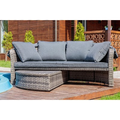 Шезлонг-кровать трансформер из искусственного ротанга Violetta, серый