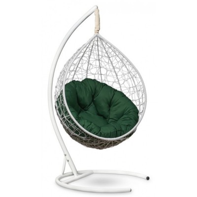 Подвесное кресло-кокон Sevilla Verde белое, подушка зеленая