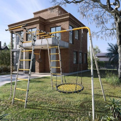 Дачный комплекс Весёлая лужайка-2 + ГНЕЗДО качели-гнездо 80 см R 103.25.04 (серый/жёлтый)