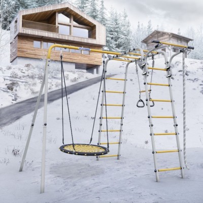 Дачный комплекс Весёлая лужайка-2 + ГНЕЗДО качели-гнездо 80 см R 103.25.04 (серый/жёлтый)