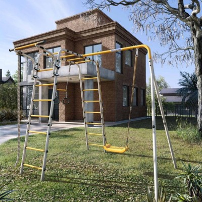 Дачный комплекс Весёлая лужайка-2 + ПЛАСТИКОВЫЕ качели Romana R 103.25.04 (серый/жёлтый)