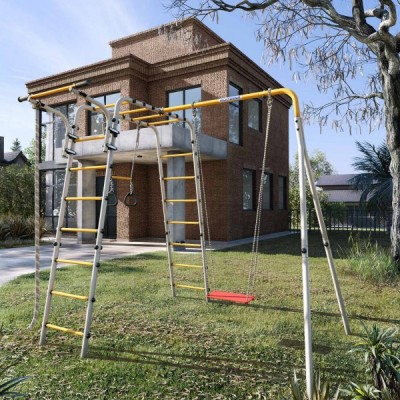 Дачный комплекс Весёлая лужайка-2 + ФАНЕРНЫЕ качели Romana R 103.25.04 (серый/жёлтый)