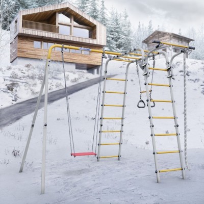 Дачный комплекс Весёлая лужайка-2 + ФАНЕРНЫЕ качели Romana R 103.25.04 (серый/жёлтый)