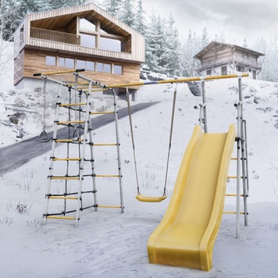 Дачный комплекс Богатырь MAX + ПЛАСТИКОВЫЕ качели Romana 103.07.07 (серый/жёлтый)