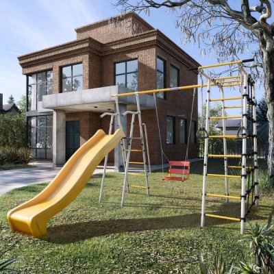 Дачный комплекс Богатырь MAX + ЦЕПНЫЕ качели Romana 103.07.07 (серый/жёлтый)