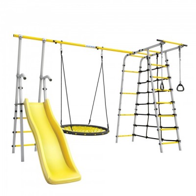 Дачный комплекс Богатырь Плюс 2 + Качели ГНЕЗДО-СЕТКА 100 см Romana 103.12.06 (серый/желтый)
