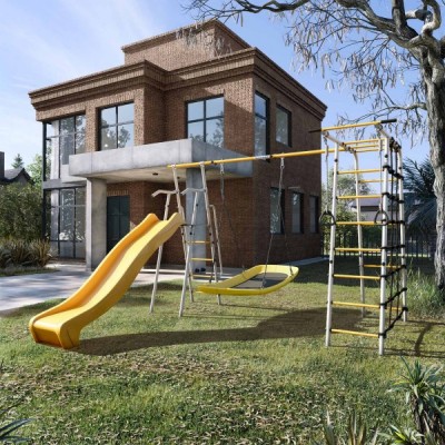 Дачный комплекс Богатырь Плюс 2 MAX + ЛОДКА качели Romana 103.12.07 (серый/жёлтый)