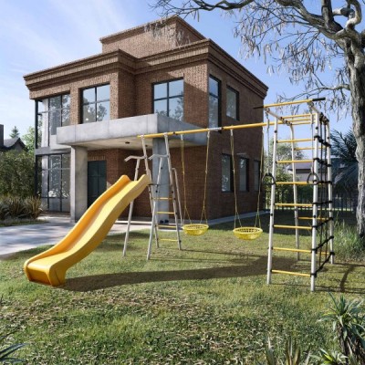 Дачный комплекс Богатырь Плюс 2 MAX + СЕТКА качели Romana 103.12.07 (серый/жёлтый)