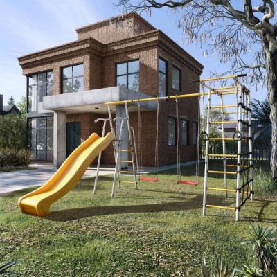 Дачный комплекс Богатырь Плюс 2 MAX + ФАНЕРНЫЕ качели Romana 103.12.07 (серый/жёлтый)