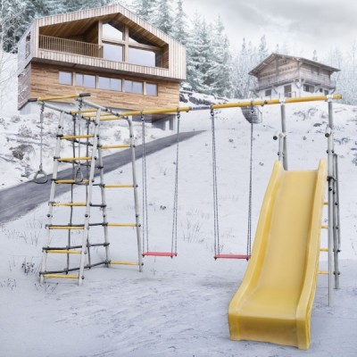 Дачный комплекс Богатырь Плюс 2 MAX + ФАНЕРНЫЕ качели Romana 103.12.07 (серый/жёлтый)