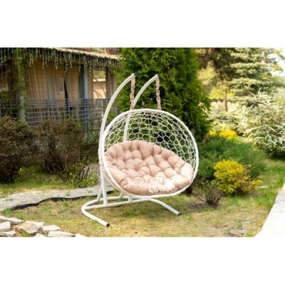 Двухместное подвесное кресло Риторика Магна белое с бежевой подушкой Двухместное подвесное кресло Риторика Магна белое с бежевой подушкой