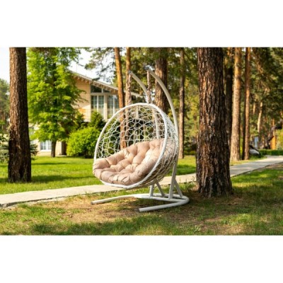 Двухместное подвесное кресло Риторика Магна белое с бежевой подушкой Двухместное подвесное кресло Риторика Магна белое с бежевой подушкой