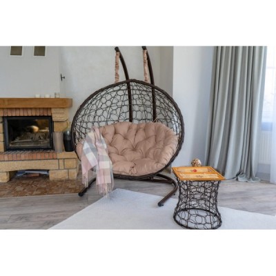 Двухместное подвесное кресло Риторика Магна коричневое с бежевой подушкой