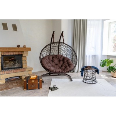 Двухместное подвесное кресло Риторика Магна коричневое с коричневой подушкой
