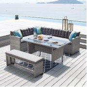 Комплект садовой мебели обеденный (стол, угловой диван, скамья), 210339