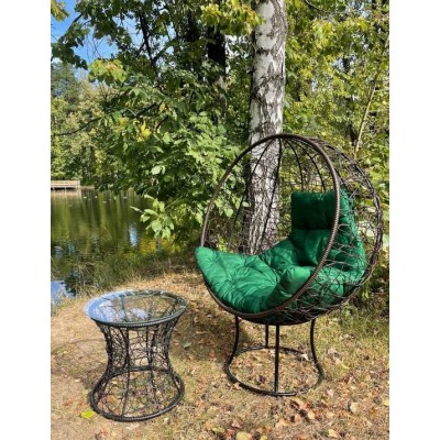 Кресло-кокон КРУГЛОЕ стоячее (зеленая подушка)