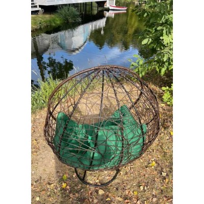 Кресло-кокон КРУГЛОЕ стоячее (зеленая подушка)