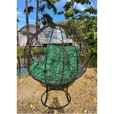 Кресло-кокон КРУГЛОЕ стоячее (зеленая подушка)