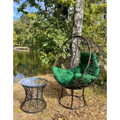 Кресло-кокон КРУГЛОЕ стоячее (зеленая подушка)