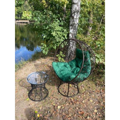 Кресло-кокон КРУГЛОЕ стоячее (зеленая подушка)