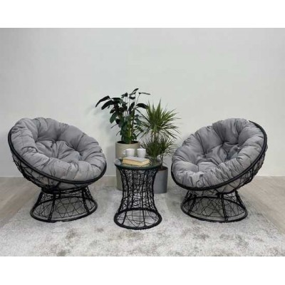 Набор садовый ПАПАСАН ПЛЮС 2 кресла + столик (черный)