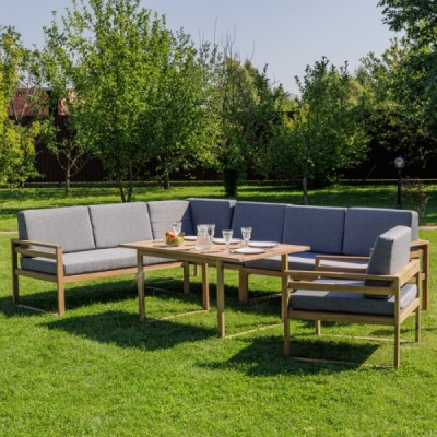 Обеденный комплект BROOKLYN с угловым диваном из акации Обеденный комплект BROOKLYN с угловым диваном из акации