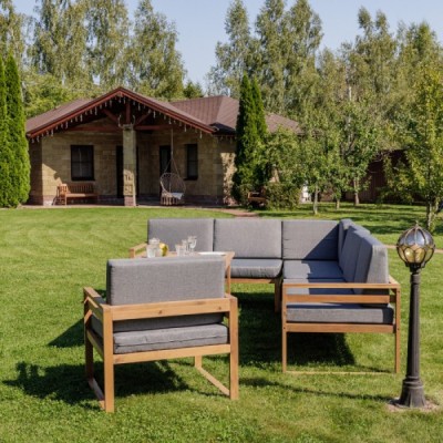 Обеденный комплект BROOKLYN с угловым диваном из акации Обеденный комплект BROOKLYN с угловым диваном из акации