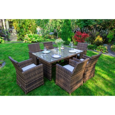 Обеденный комплект FIONA из искусственного ротанга коричневый Обеденный комплект FIONA из искусственного ротанга коричневый