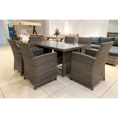 Обеденный комплект FIONA из искусственного ротанга серый Обеденный комплект FIONA из искусственного ротанга серый