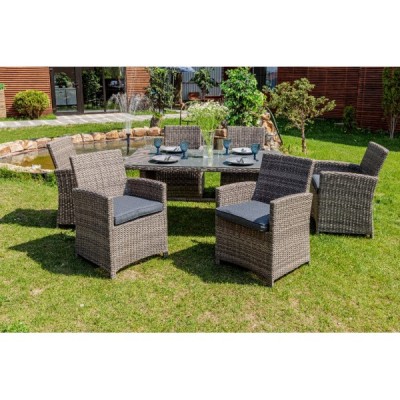 Обеденный комплект FIONA из искусственного ротанга серый Обеденный комплект FIONA из искусственного ротанга серый