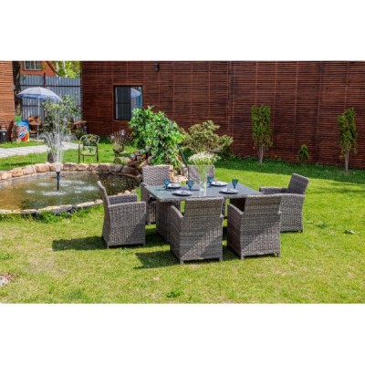 Обеденный комплект FIONA из искусственного ротанга серый Обеденный комплект FIONA из искусственного ротанга серый