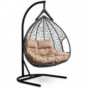 Подвесное кресло-кокон Laura Outdoor Fisht черное, бежевая подушка