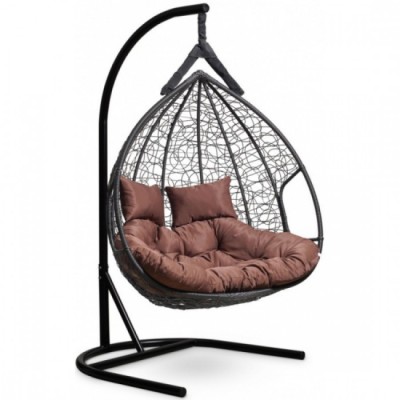 Подвесное кресло-кокон Laura Outdoor Fisht черное, коричневая подушка