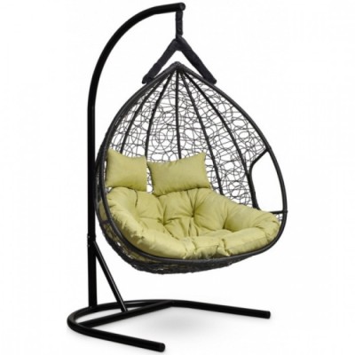 Подвесное кресло-кокон Laura Outdoor Fisht черное, зеленая подушка