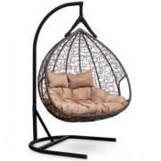 Подвесное кресло-кокон Laura Outdoor Fisht коричневое, бежевая подушка
