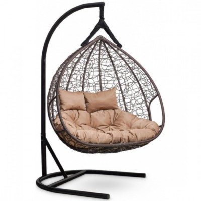 Подвесное кресло-кокон Laura Outdoor Fisht коричневое, бежевая подушка