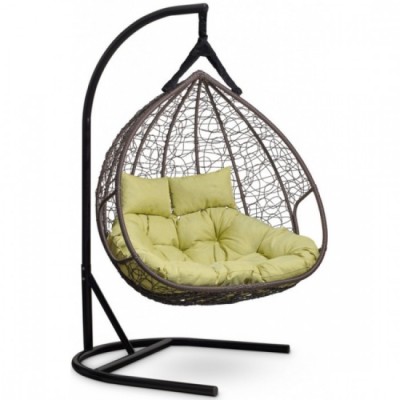 Подвесное кресло-кокон Laura Outdoor Fisht коричневое, зеленая подушка
